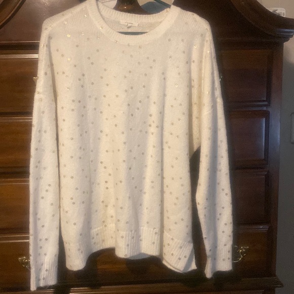 Cozy metallic gold dot cream color sweater size xl - Picture 1 of 5